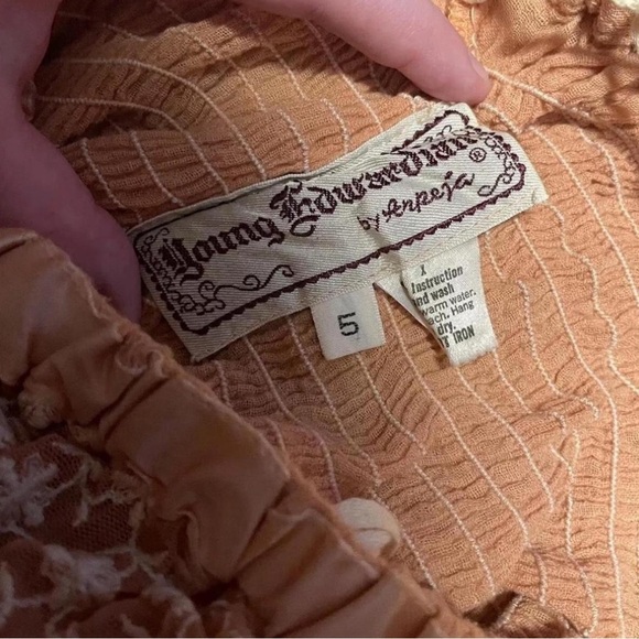 VTG 70s Young Edwardian Arpeja Prairie Dress Sz 5 Lace Ruffle Cottagecore Boho - Picture 2 of 6